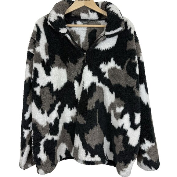 Eddie Bauer Sherpa Fleece Pullover Jacket Womens XXL Quarter-Zip Camouflage - Picture 2 of 9